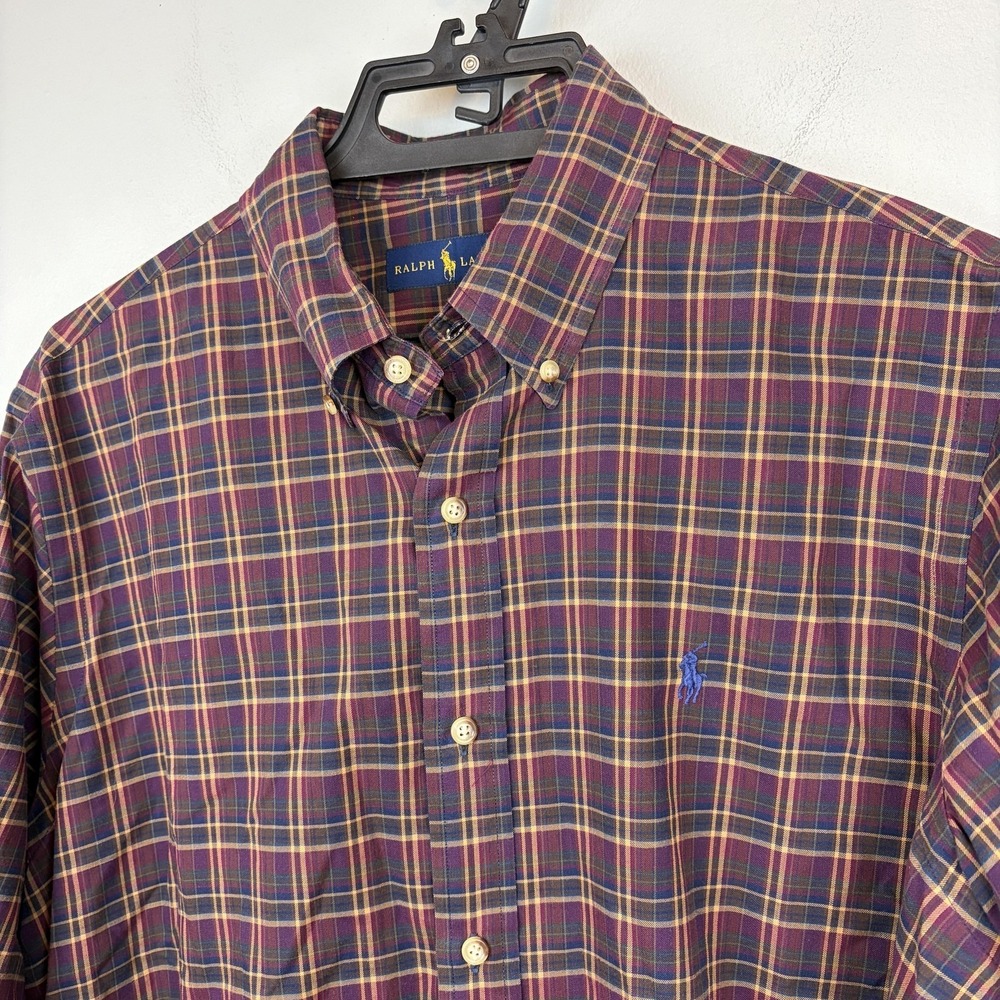 Ralph Lauren Shirt Mens Large Red Plaid Cotton Button Down Long Sleeve Pony Logo